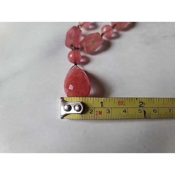 925 Sterling Silver Pink Glass Pendant Beaded Necklace Vintage - Picture 8 of 10